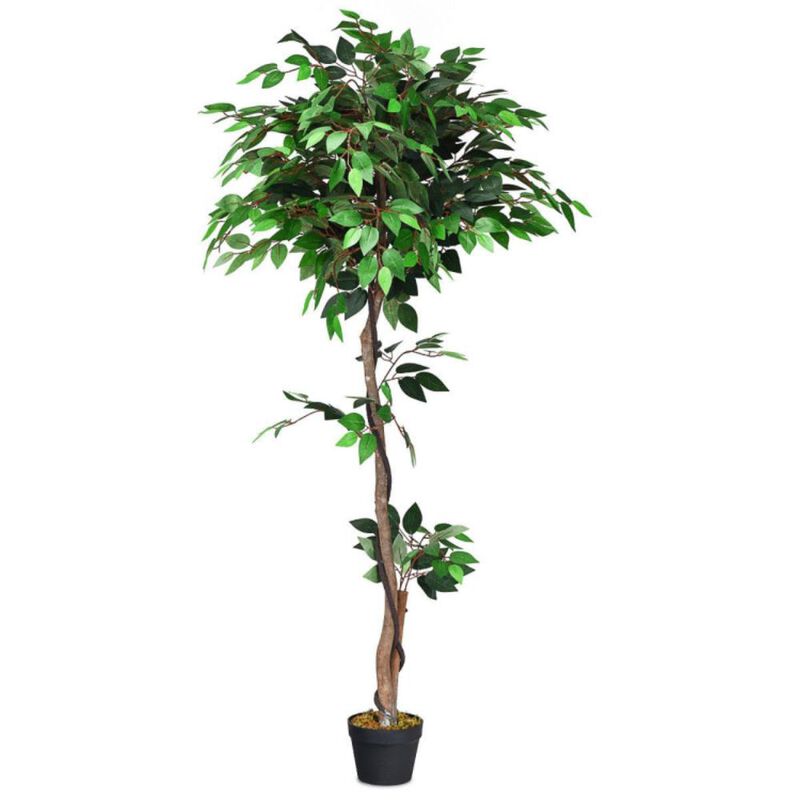 Hivvago 5.5 Feet Artificial Ficus Silk Tree with Wood Trunks