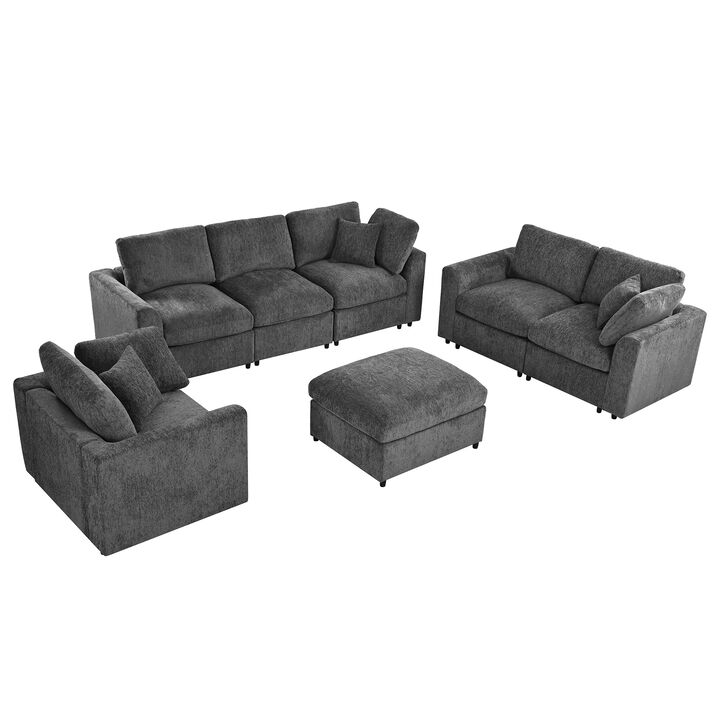 Merax 4-Piece Chenille Modular Sofa Set with Ottoman