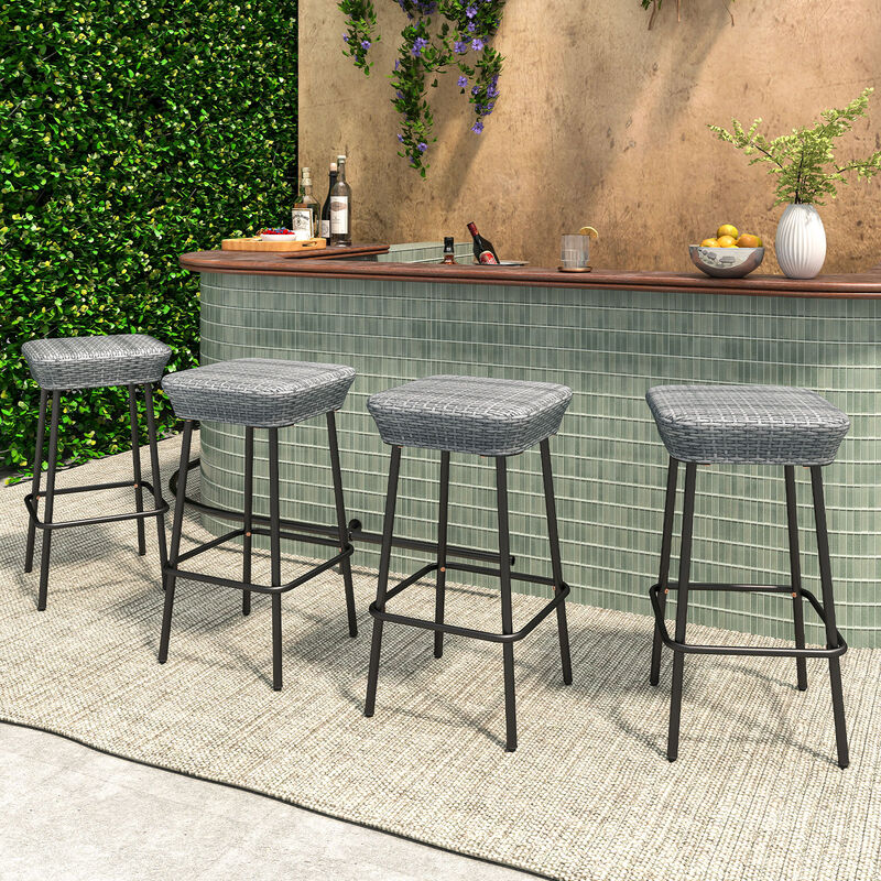 Modern Patio Bar Stools with Rattan Seat and Ergonomic Footrest – Set of 2
