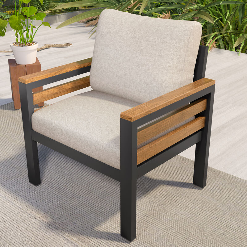 Whisen 4-Piece Outdoor Furniture Sofa Set, Patio Conversation Set with Removable Cushion and Solid Wood Coffee Table image number 2