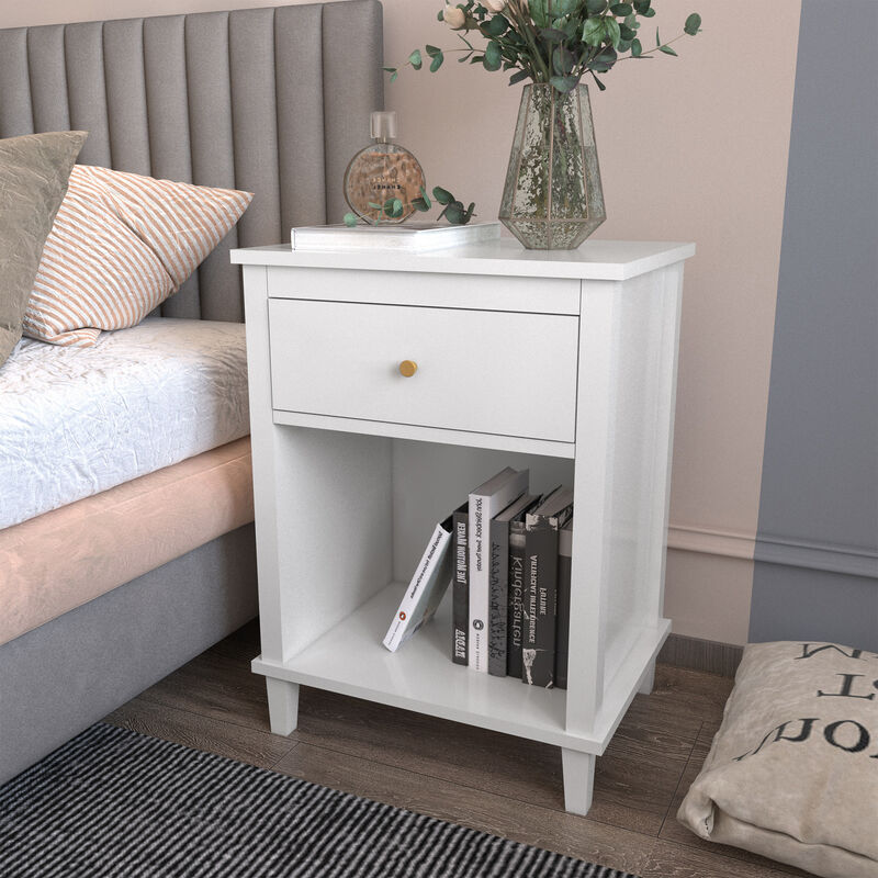 Wooden Nightstand with One Drawer One Shelf