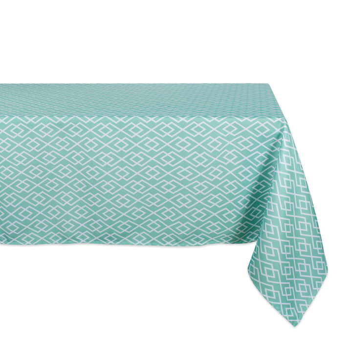 Aqua Blue and White Diamond Pattern Outdoor Rectangular Tablecloth 60” x 84”