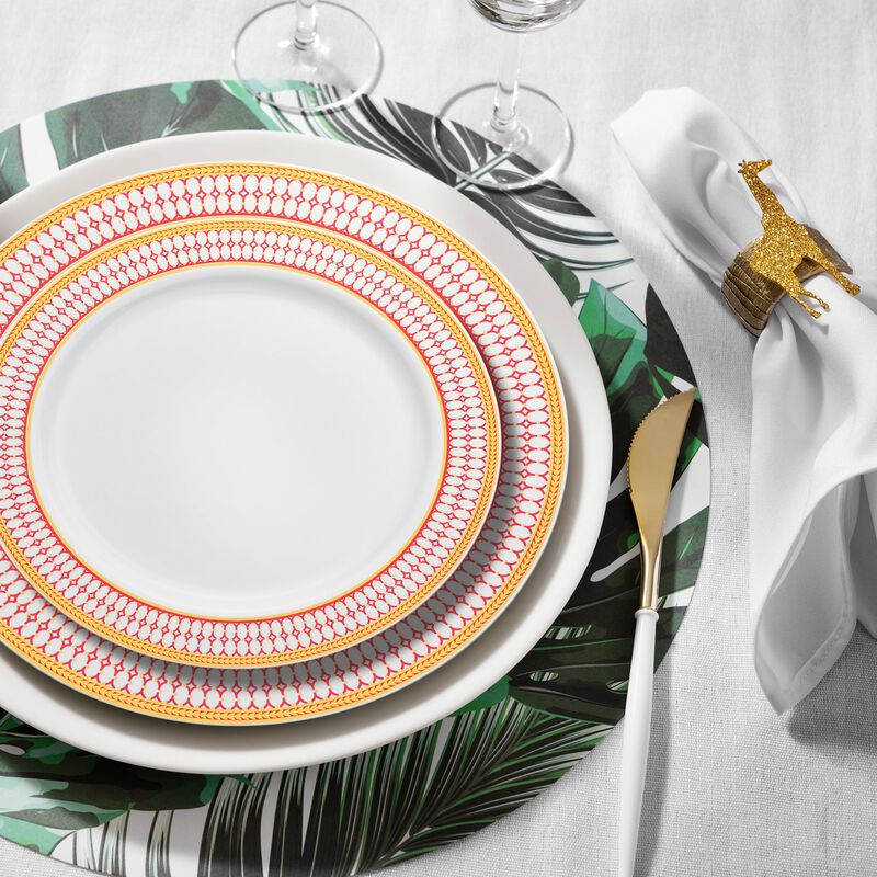White with Red and Gold Chord Rim Plastic Dinnerware Value Set (40 Sets) image number 8