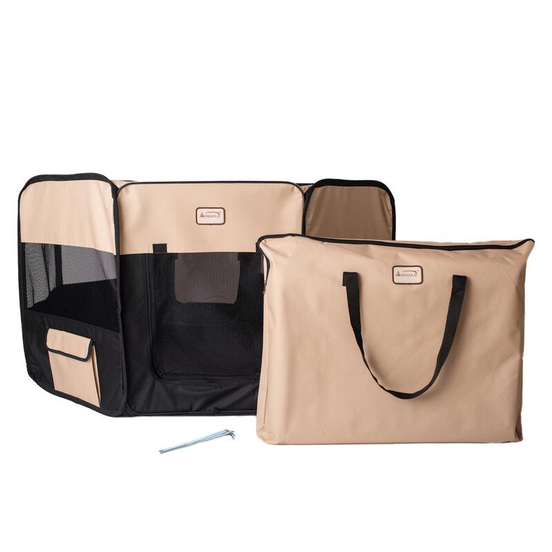 Armarkat Portable Pet Playpen In Black And Beige Combo Medium
