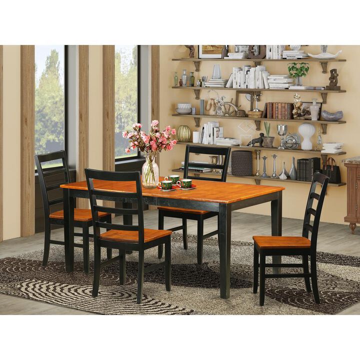 5 Pc Dining room set for 4-Table with Leaf and 4 Wood Kitchen Dining Chairs