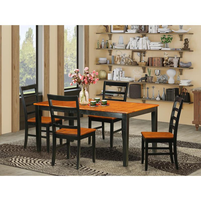5 Pc Dining room set for 4-Table with Leaf and 4 Wood Kitchen Dining Chairs