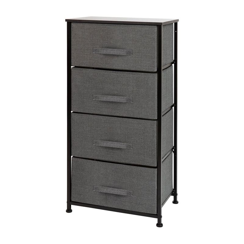 Flash Furniture Harris 4 Drawer Storage Dresser - Black Cast Iron Frame and Wood Top - 4 Easy Pull Dark Gray Fabric Drawers