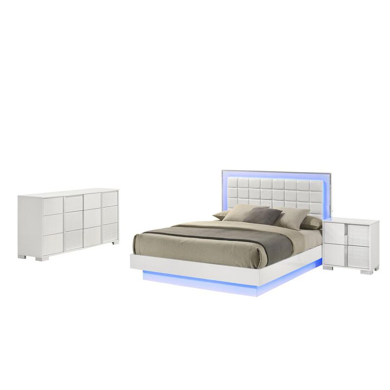 Best Quality Furniture 3 piece futuristic bedroom set, Eastern King size (plaform) bed