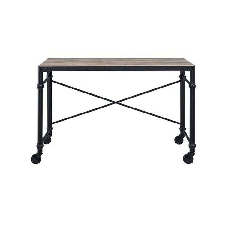 Writing Desk with Casters and Nail Accents, Black-Benzara
