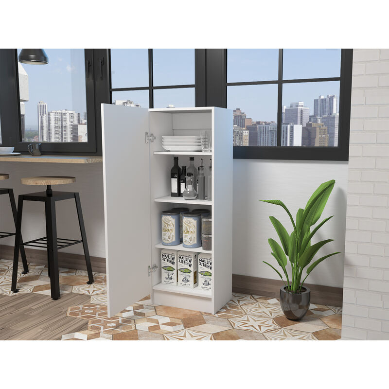 Belleria Single Door Pantry with Four Interior Shelves -White