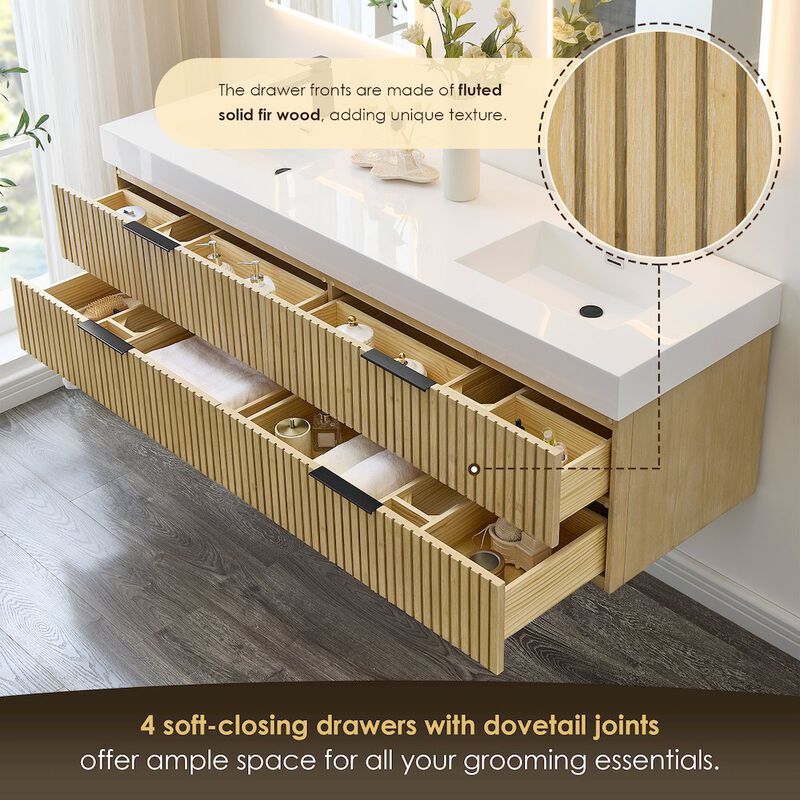 Altair-11 Double Bathroom Vanity in Nature Brown White Artificial Drop-in Sink