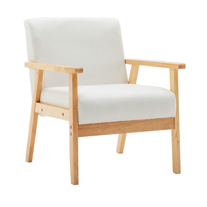 Colin 26 Inch Modern Chair, Padded Cushions, Wood Arms and Legs, Beige-Benzara