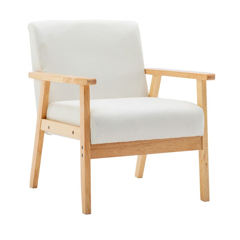Colin 26 Inch Modern Chair, Padded Cushions, Wood Arms and Legs, Beige-Benzara