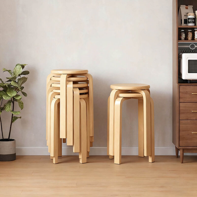 Verceb 4-Pack Stackable Bentwood Stools image number 3