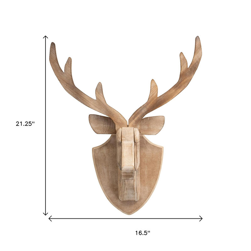 HomeRoots 21" X 17" Brown Wood Deer Hanging Dimensional Sculpture image number 4