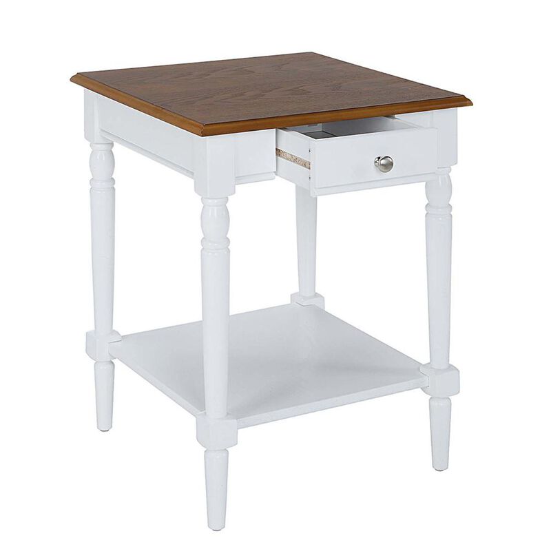 Convenience Concepts French Country 1 Drawer End Table with Shelf, Dark Walnut/White Finish