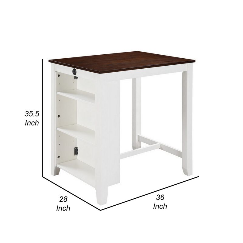 Ham 36 Inch Counter Height Small Dining Table with Shelves, USB Port, White