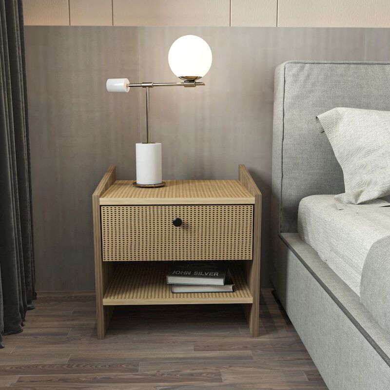 Decorotika Berlin Nightstand Oud Oak Rattan Pattern