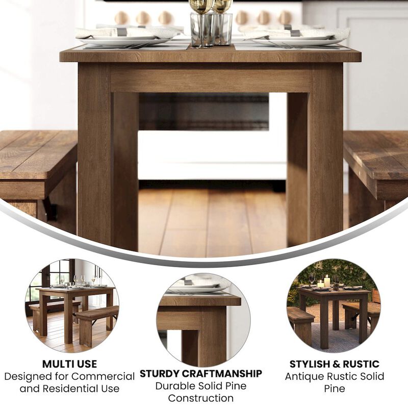 Flash Furniture 46" x 30" Rectangular Antique Rustic Solid Pine Farm Dining Table image number 8