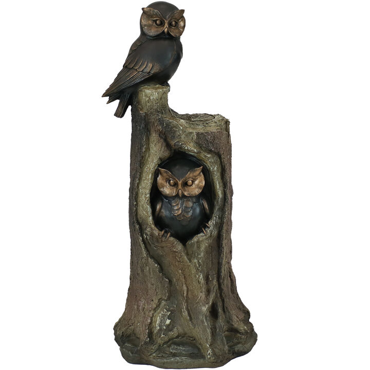 Sunnydaze Owl Duo on Tree Stump Polyresin Outdoor Statue - 31 in