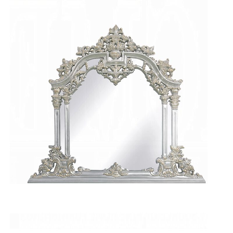 Dove Dresser Mirror, 54x59, Classic Silver Rococo Carvings, Wood Resin