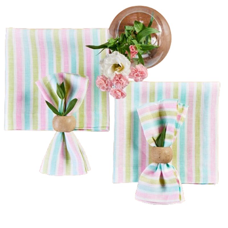 Solino Home 100% Pure Linen Dinner Napkins 20 x 20 Inch Set of 4 - Palm Beach Stripe