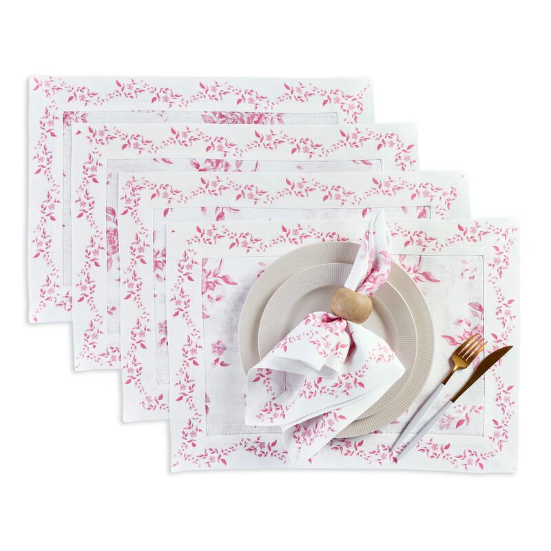 Solino Home Jolie Fleur 100% Linen Placemats &ndash; Set of 4, 14 x 19 in, Machine Washable, Holiday and Everyday Dining