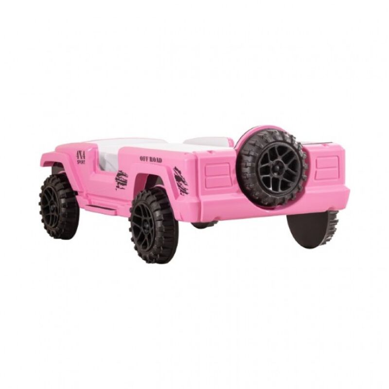Randy SUV Twin Bed with Lights and Sound Effects, Pink Faux Leather - Benzara