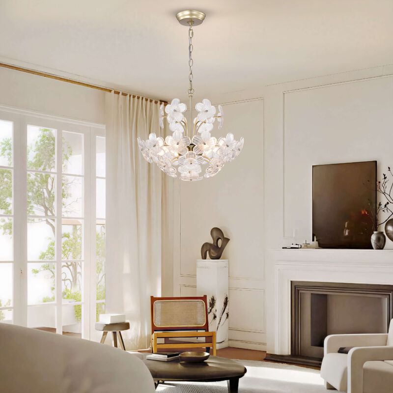 Fabiola Modern Brushed Silver-ish Champagne 6-Light 17.7" Glam Clear Glass Flower Chandelier image number 4