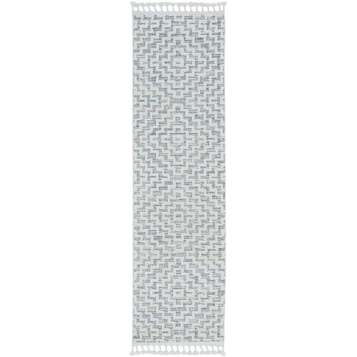 3' X 5' Ivory Grey Zigzag Diamonds Area Rug With Fringe