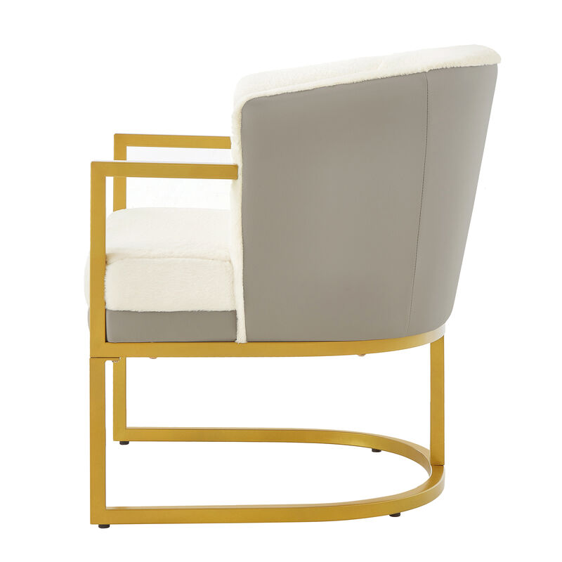 Merax Faux Rabbit Fur Accent Chair with Golden Metal Frame image number 2