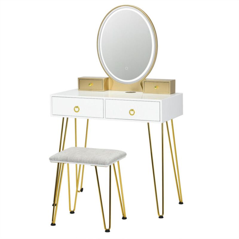 Hivvago Vanity Table Set with 3-Color Lighted Dimmable Mirror