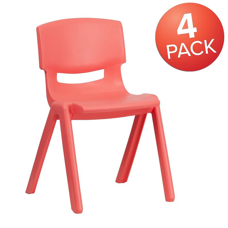 Flash Furniture 4 Pack Red Plastic Stackable School Chair with 13.25'' Seat Height