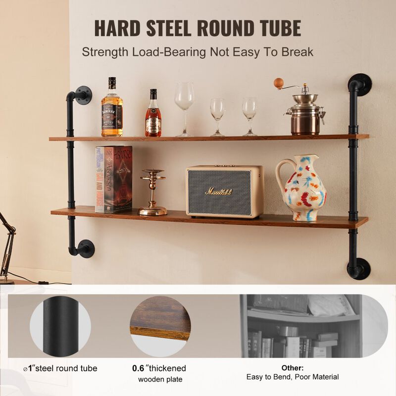 2-Tier Industrial Pipe Shelf Wall Mount for Kitchen, Bedroom or Living Room