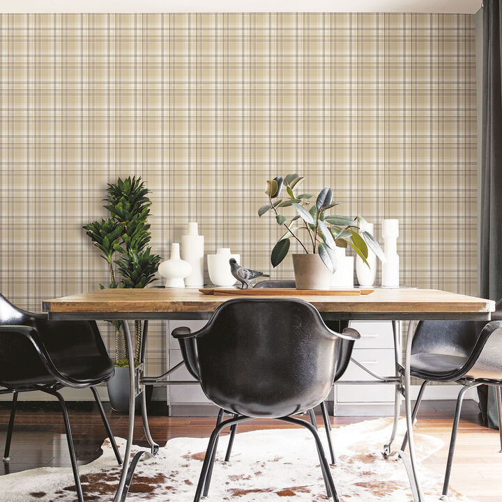 Kitchen Recipes Check Plaid Bronze Brown Wallpaper G12270