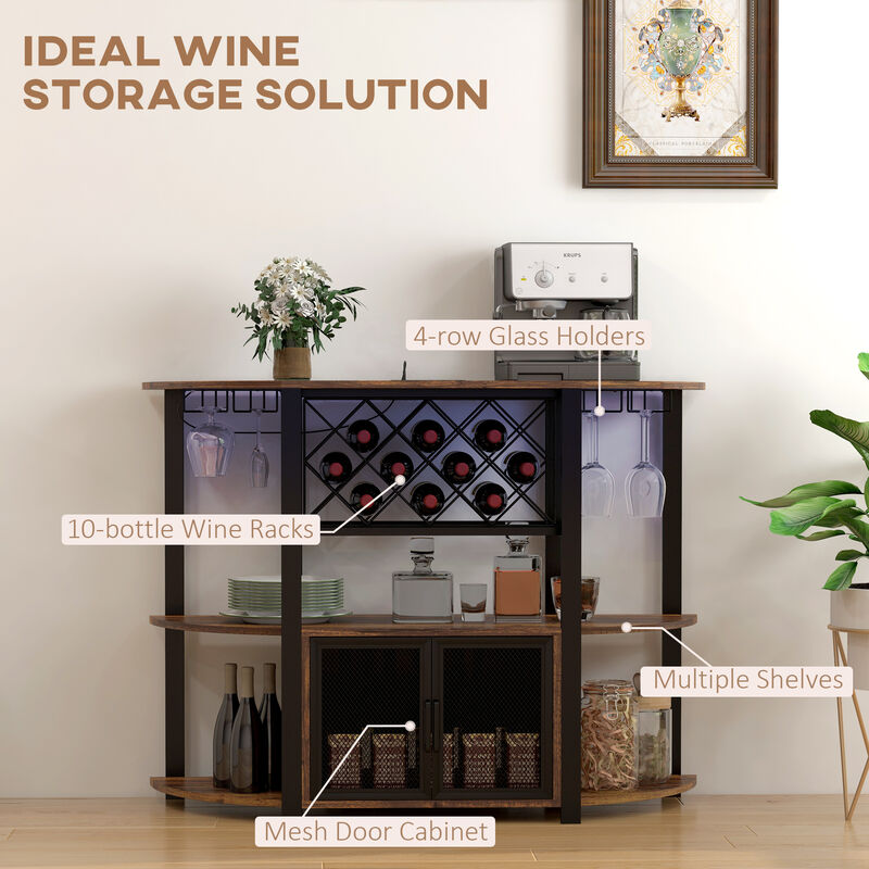 HOMCOM LED Wine Cabinet with Charging Station, Wine Racks, Glass Holders