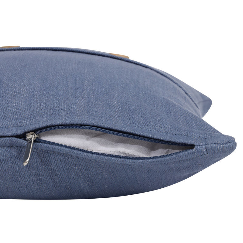 HomeRoots 20" Blue Cotton Throw Pillow With Buttons image number 3