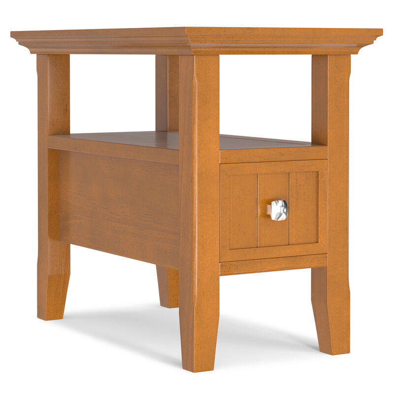 Acadian 14 inch Wide Solid Wood Transitional Narrow Side Table with Drawer in Light Golden Brown
