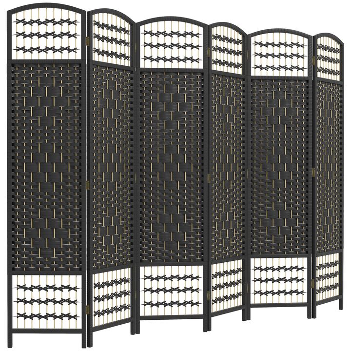 Black Spacious Partition: 6-Panel Folding Wave Room Divider