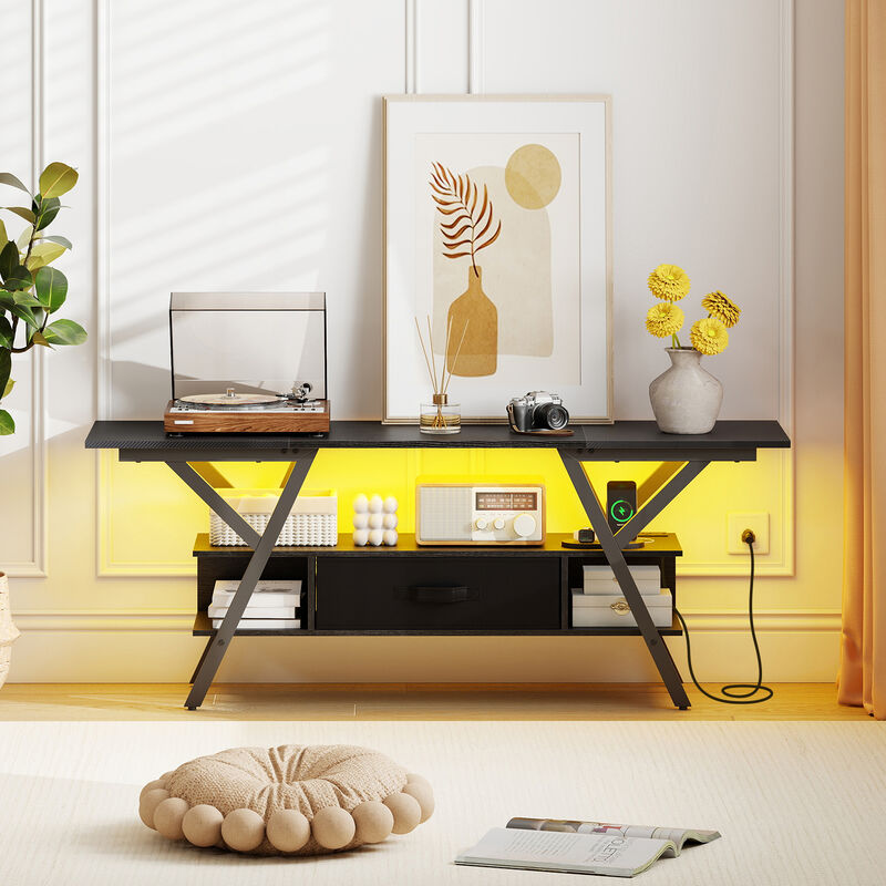 Modern TV Stand with LED Lights and Built In Power Outlets image number 5