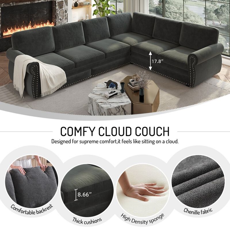 Possku Chenille L‑Shaped Sectional Sleeper Sofa image number 4