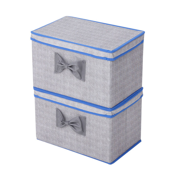 Teamson Home Soft Storage Boxes Set Of 2 Lid & Handle Grey/Blue