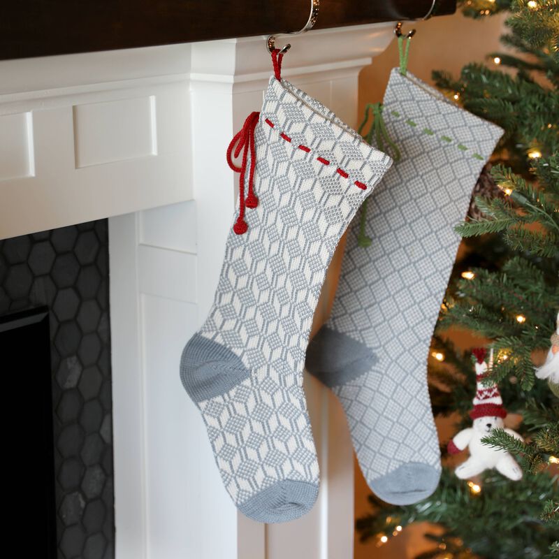 Grey Patterned Stocking with Red Bow image number 2