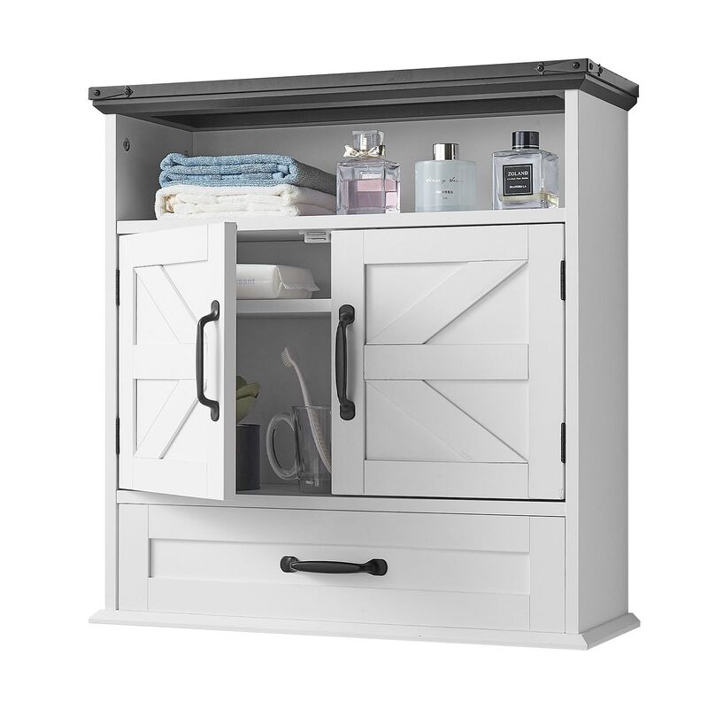 Wall-Mounted Bathroom Cabinet with Drawer & Open Shelf Organizer-White image number 3