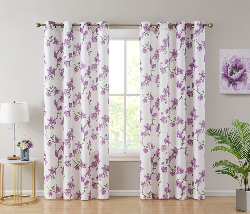 THD Camila Floral Textured Semi Sheer Light Filtering Window Treatment Curtains Drapery Grommet Panels for Living Room & Bedroom - Set of 2