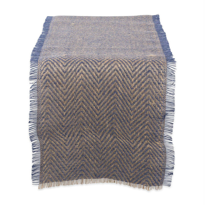 108" Blue and Brown Chevron Printed Rectangular Table Runner