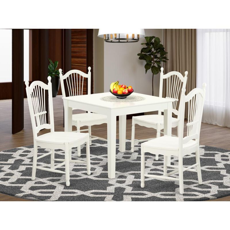 5 Pc small Kitchen Table and 4 hard wood Dining Chairs in Linen White