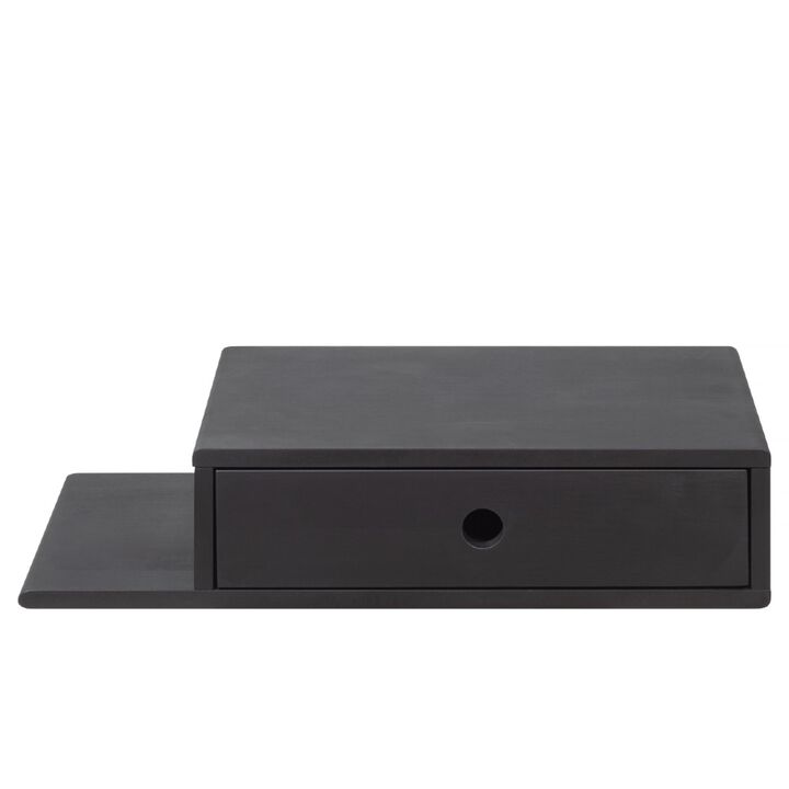 Black Hardwood Nightstand with an Open Shelf on the Left and a Drawer - Side Table for Bedroom