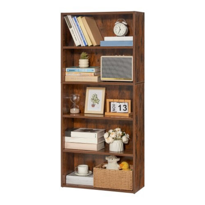 5-Tier Wooden Narrow Bookcase &ndash; Adjustable Open Shelf for Bedroom or Study