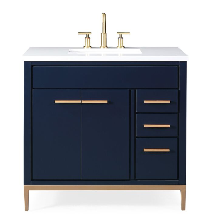 36 Inch Tennant Brand Beatrice Navy Blue Modern Bathroom Sink Vanity